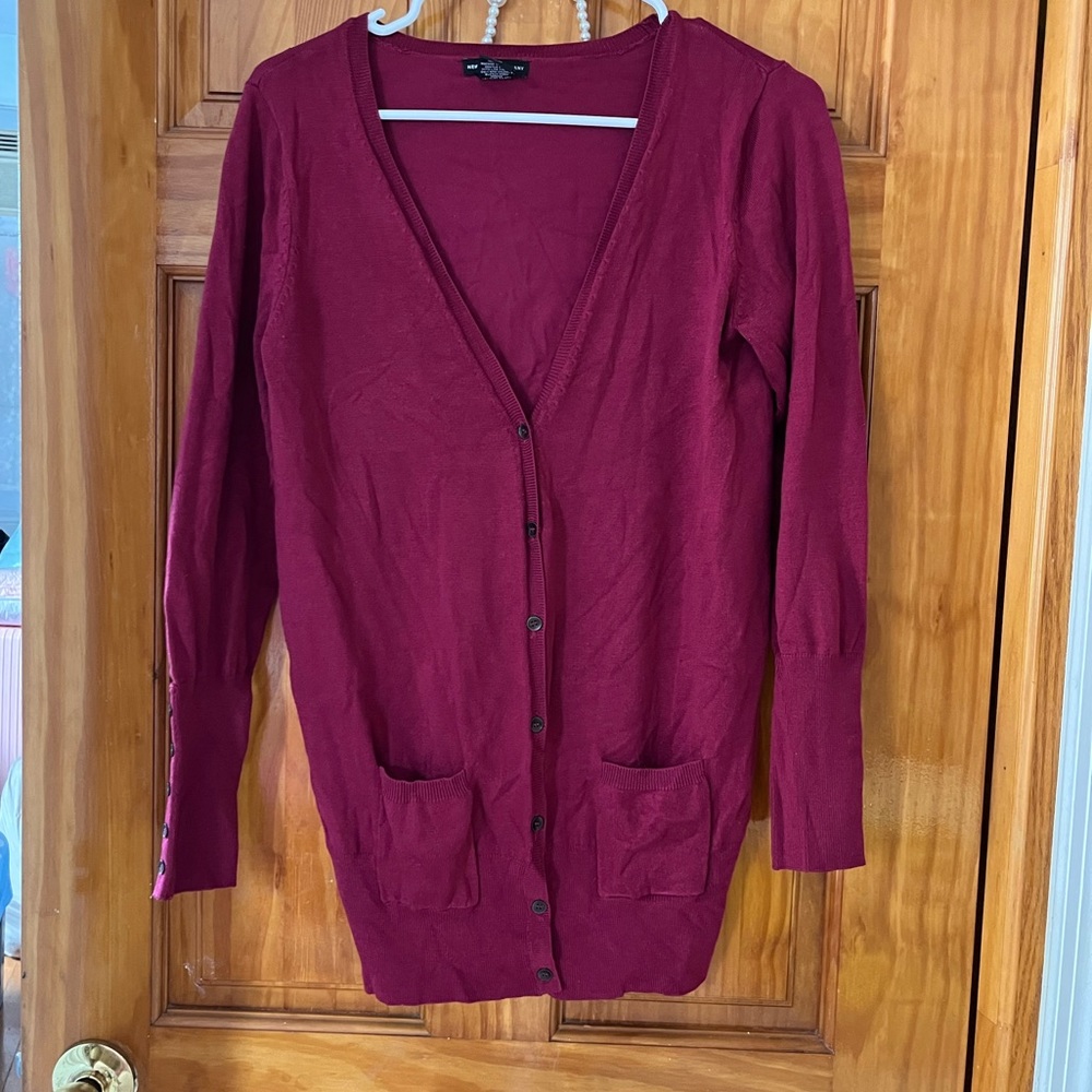 New York & Company Deep Red Cardigan